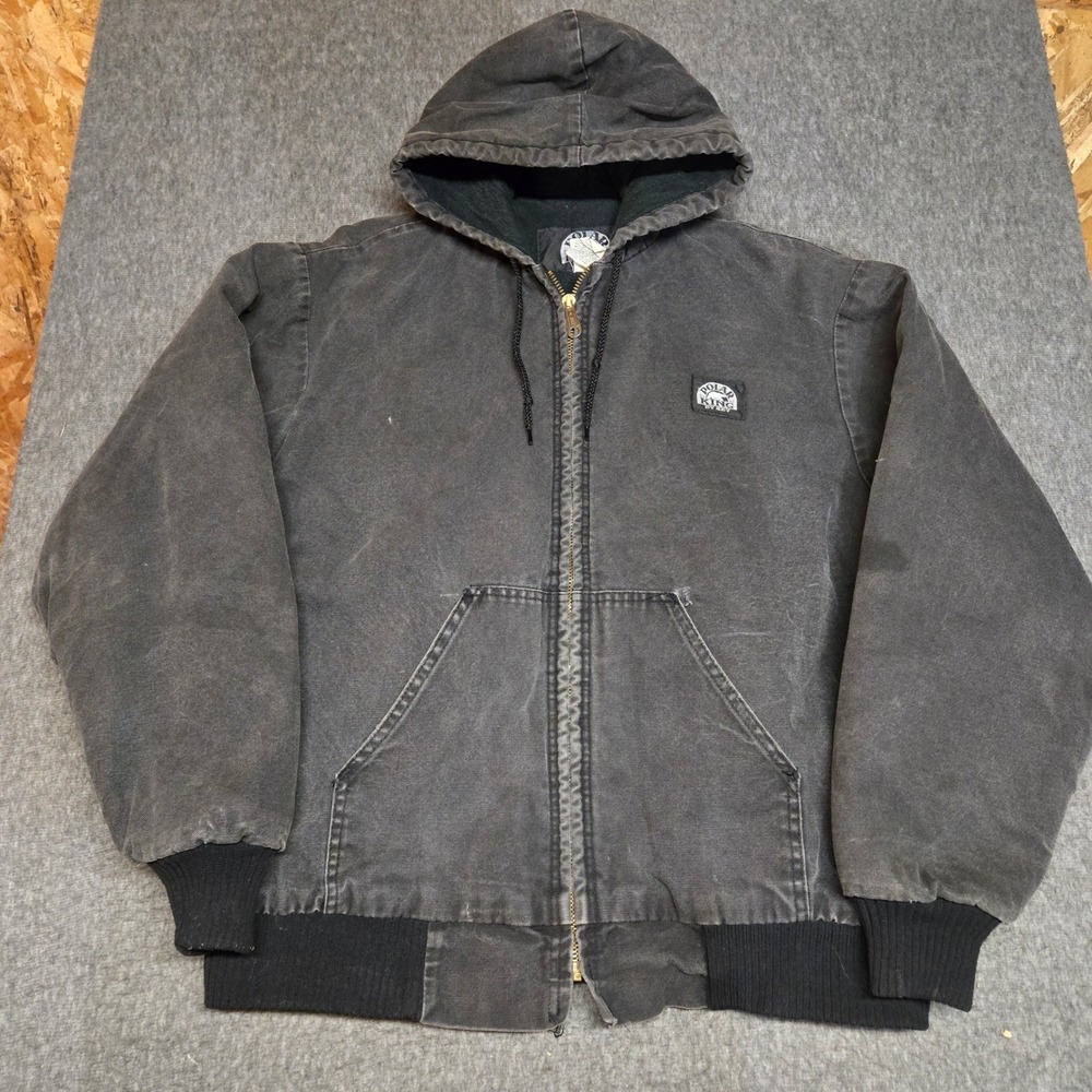 Vintage Polar King Duck Canvas Hooded Jacket Mens 48 Black Workwear USA Faded